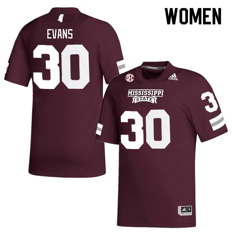 Women #30 Luke Evans Mississippi State Bulldogs College Football Jerseys Stitched Sale-Maroon - Click Image to Close